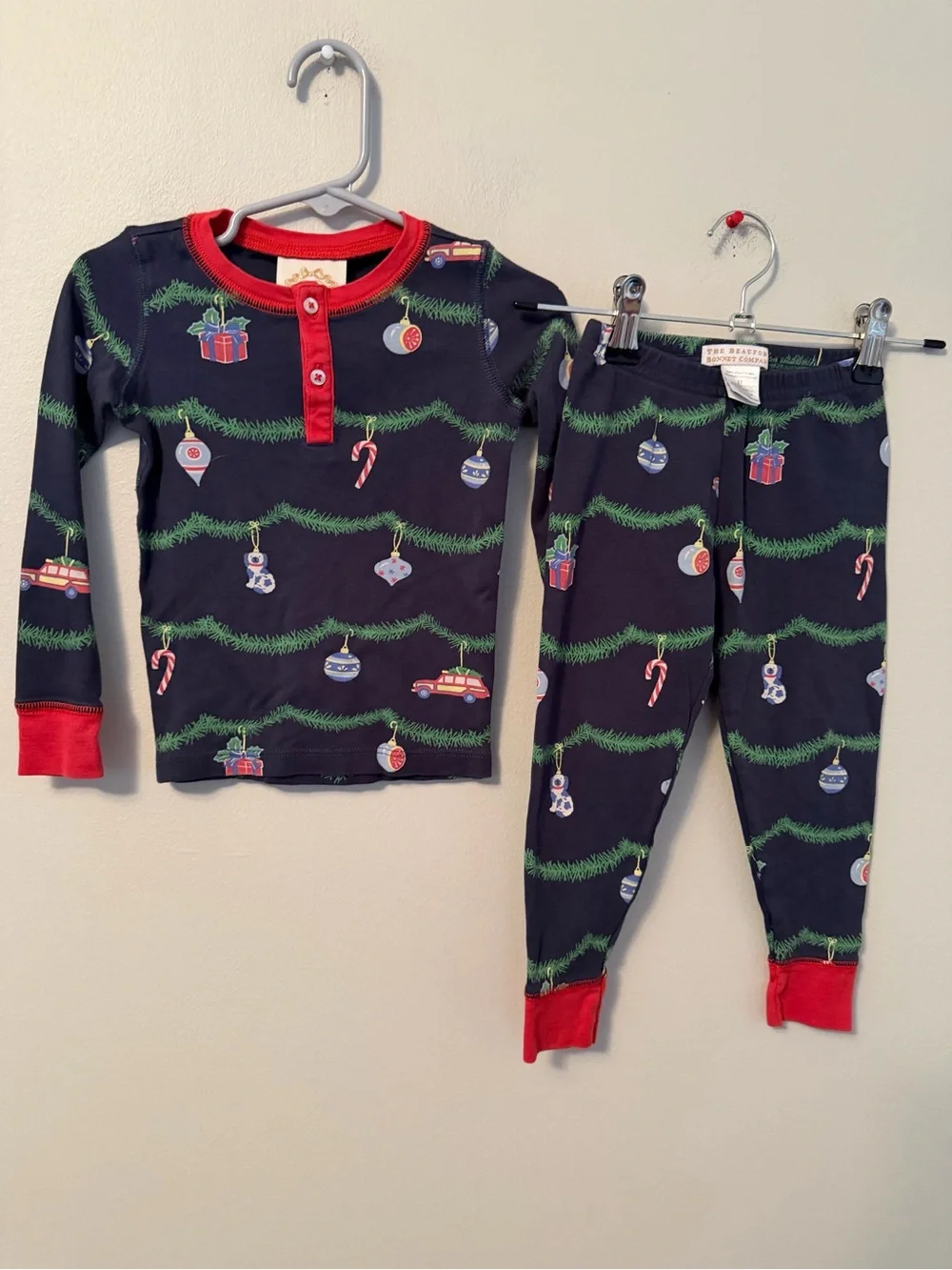 The Beaufort Bonnet Company Navy Holiday Ornament Pajama Set with Red Trim